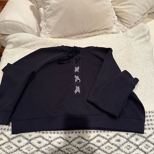 NWT Nylora Darcy Lace-Up back Sweatshirt Top Dark Navy (Blue/White laces)Size L